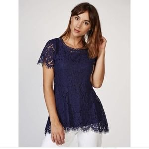 ISAAC MIZRAHI LIVE Lace Peplum Top Navy Blue XS